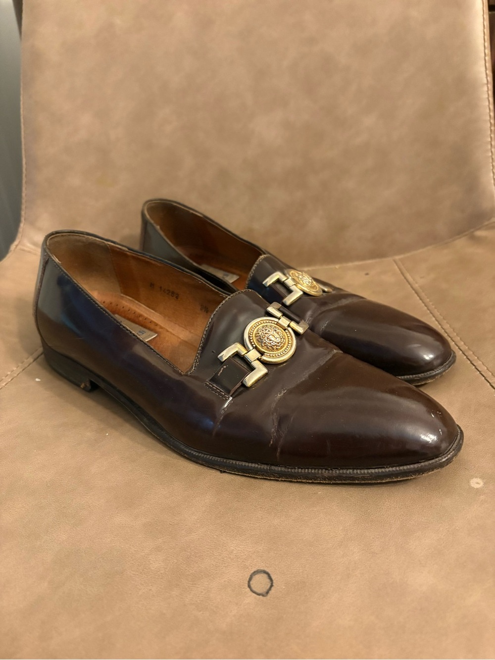 Vintage Carlo Morandi brown shiny buckle leather shoes loafers size 9.5